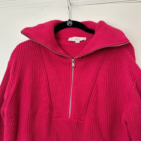 Loft Pink Ribbed Zip Up Collared Cozy Knit Sweater Size Small - Picture 7 of 8